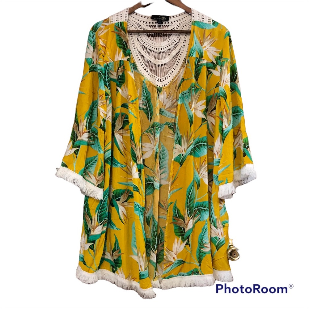 Suzanne Betro Marigold Tropical Lace-Back Kimono Size 1X